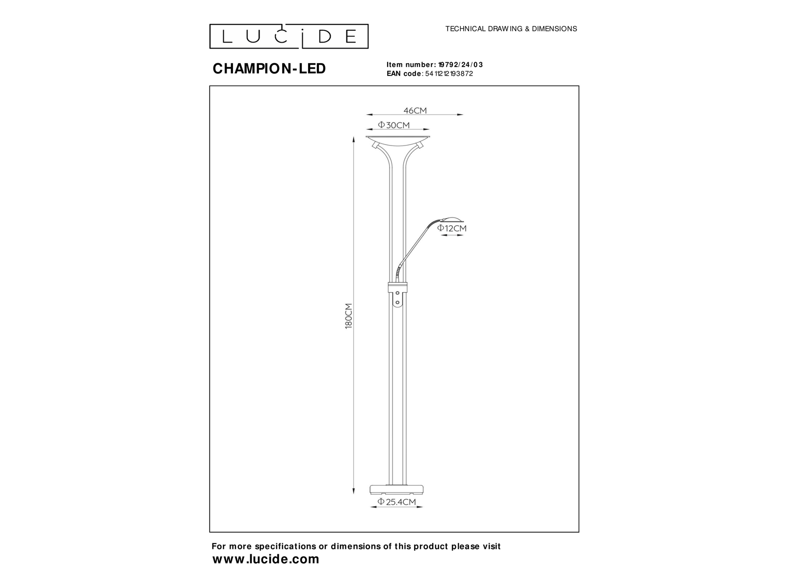 Stojací lampa Champion-LED bronz, 20W, 4W, 3000K, 180cm