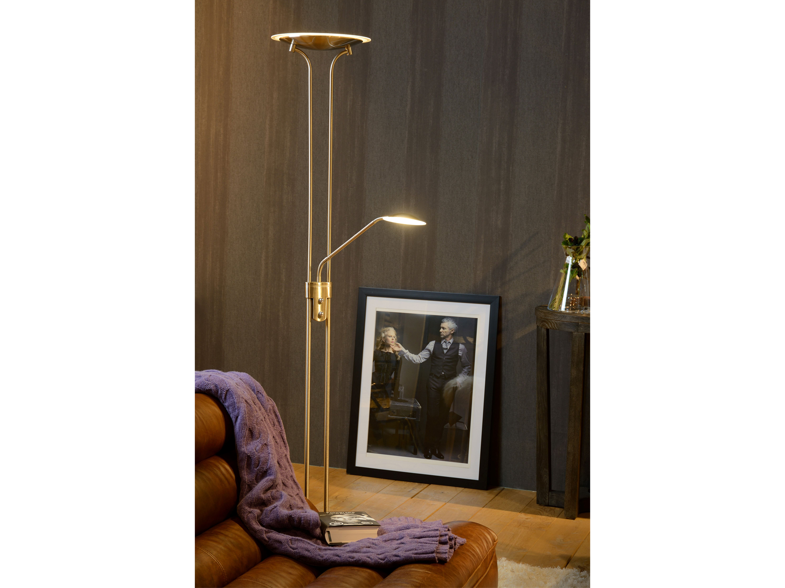 Stojací lampa Champion-LED saténový chrom, 20W, 4W, 3000K, 180cm