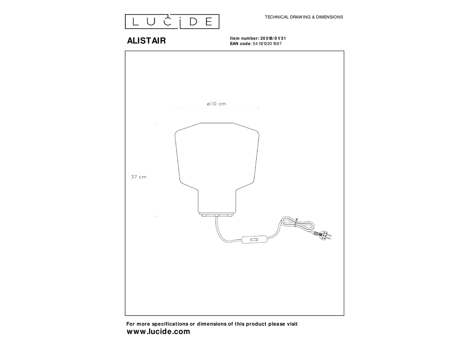 Stolní lampa Alistair bílá, E27, ø30cm