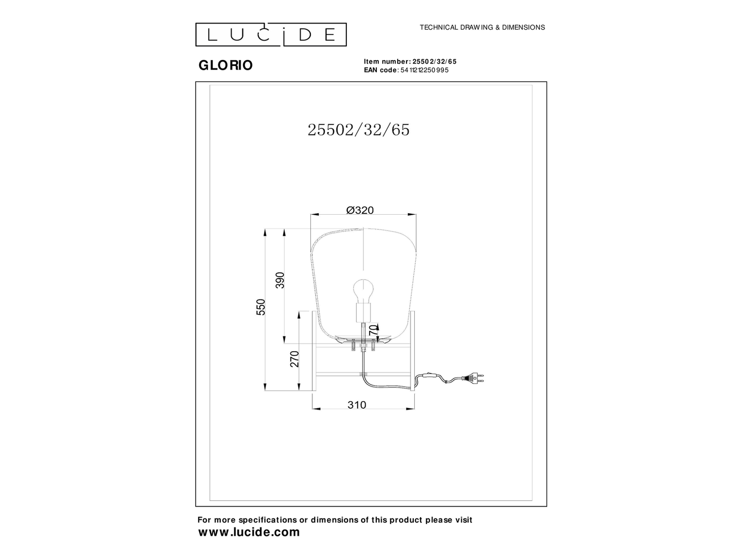 Stolní lampa Glorio kouřově šedé, E27, ø32cm