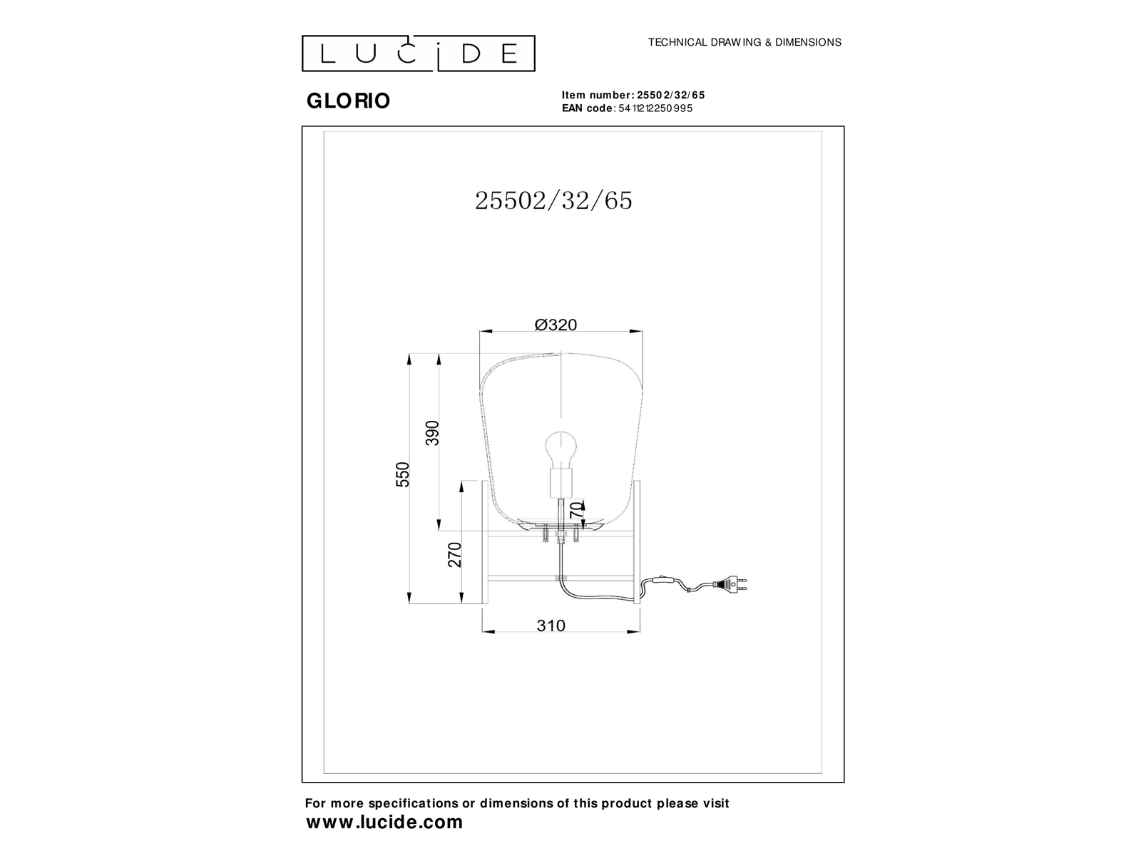 Stolní lampa Glorio kouřově šedé, E27, ø32cm