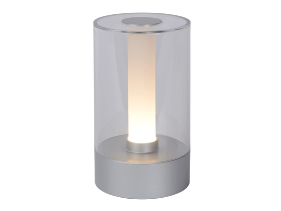 Stolní LED lampa Tribun dobíjecí, saténový chrom, stmívatelná, 2,5W, 16cm