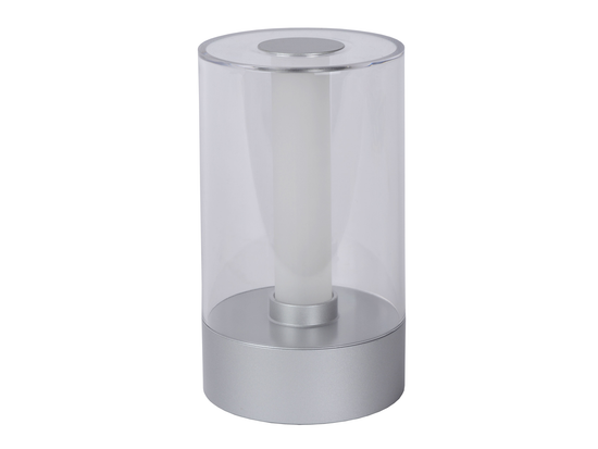 Stolní LED lampa Tribun dobíjecí, saténový chrom, stmívatelná, 2,5W, 16cm
