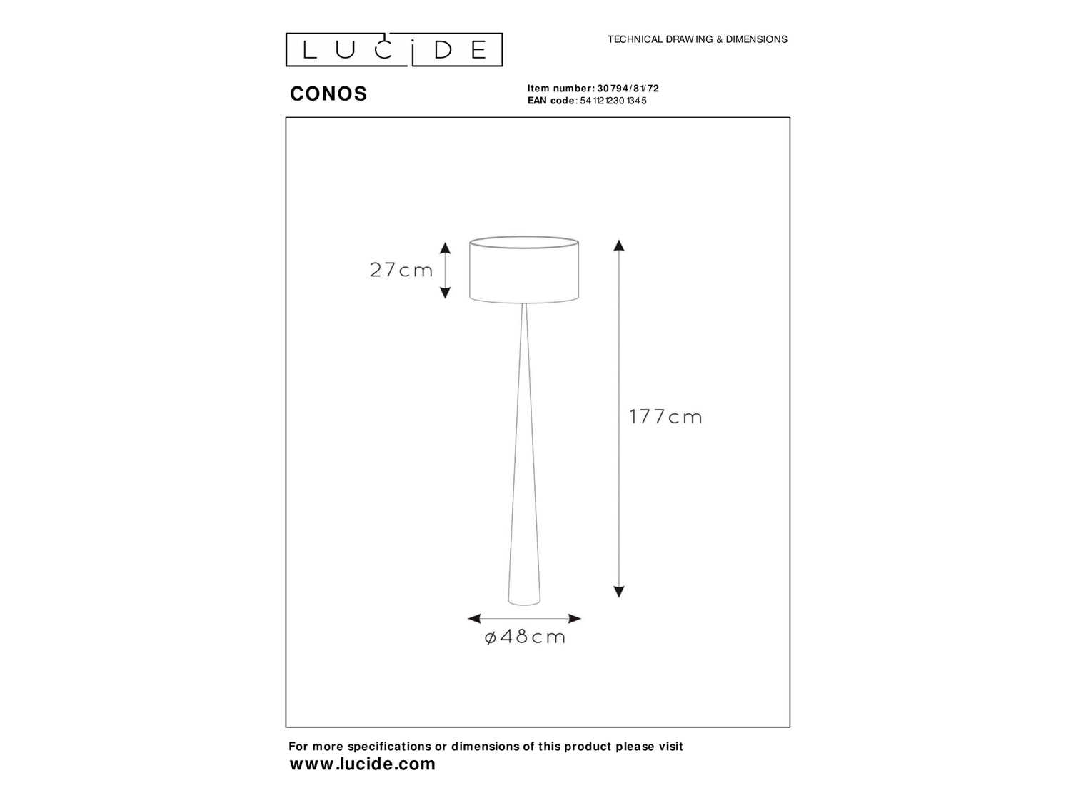 Stojací lampa Conos, přírodní, E27, 177cm
