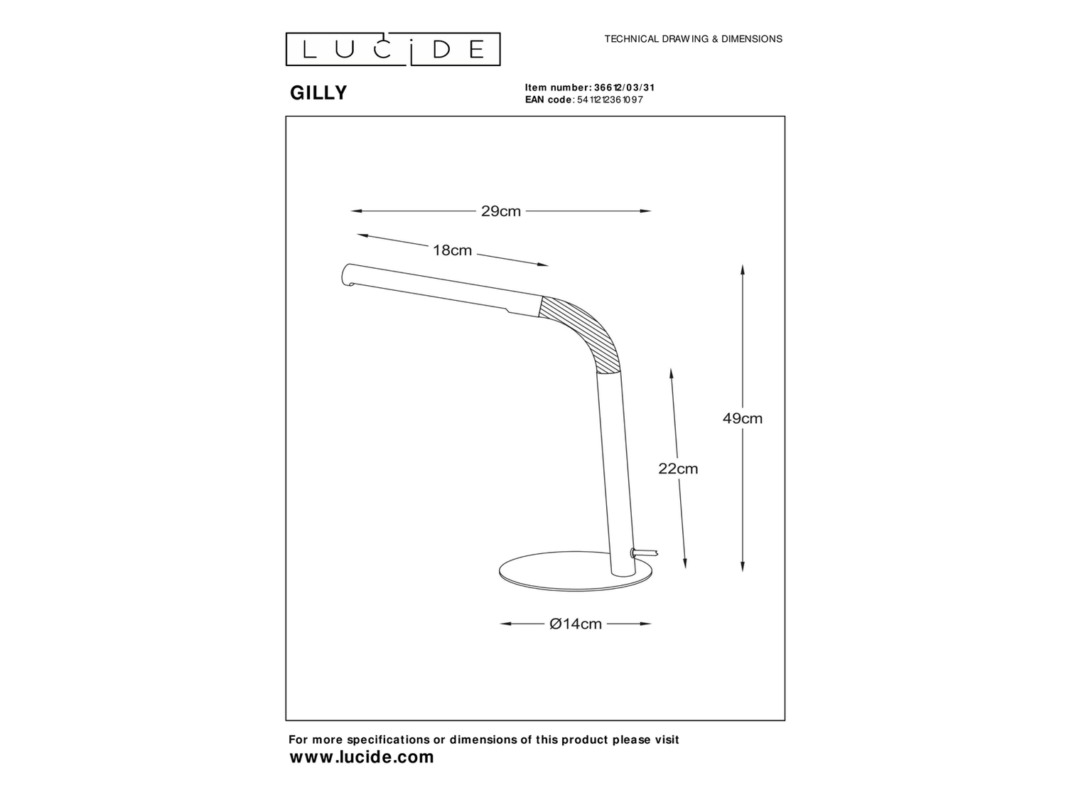 Stolní LED lampa Gilly bílá, 3W, 2700K, 49cm