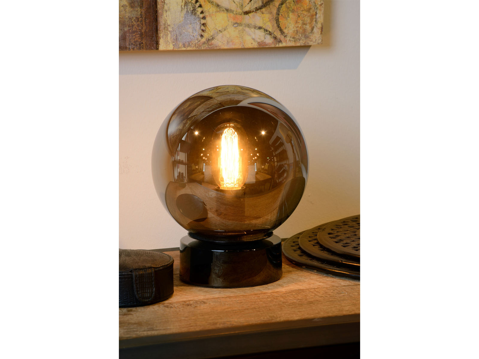 Stolní lampa Jorit, kouřově šedá, E27, ø20cm