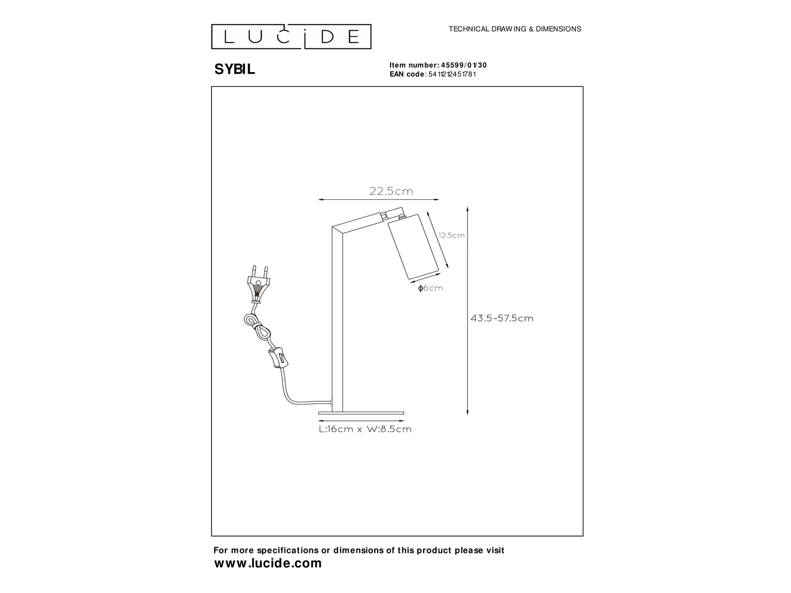 Stolní lampa Sybil, černá, GU10, 43,5-57,5cm