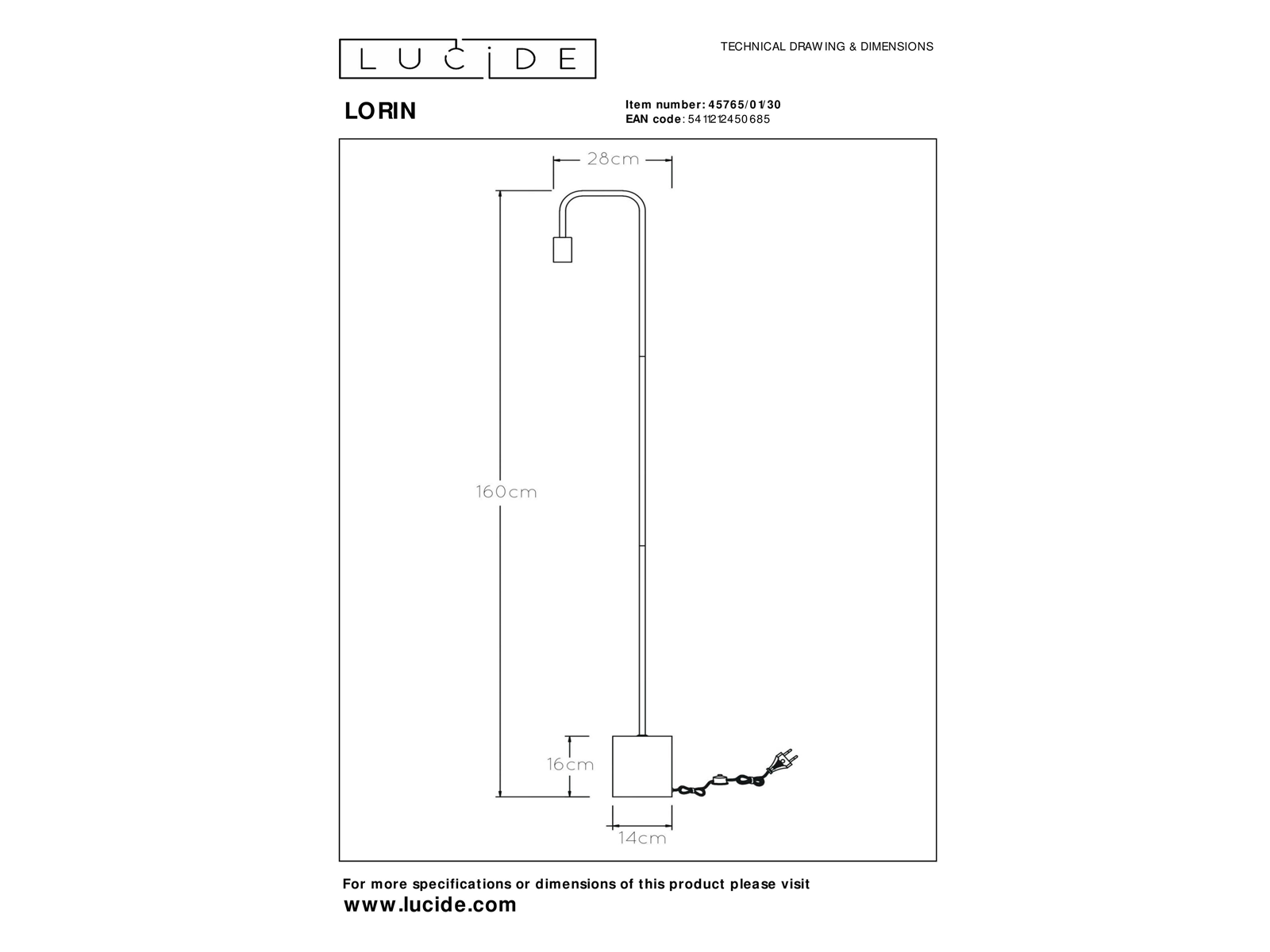 Stojací lampa Lorin, černá, E27, 160cm