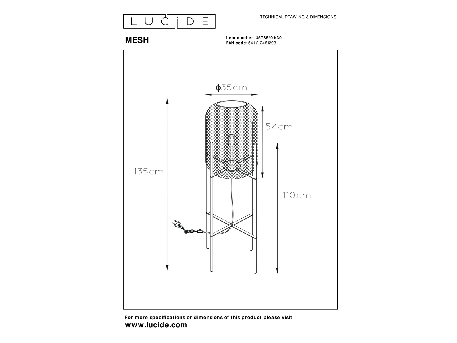 Stojací lampa Mesh černá, E27, 135cm