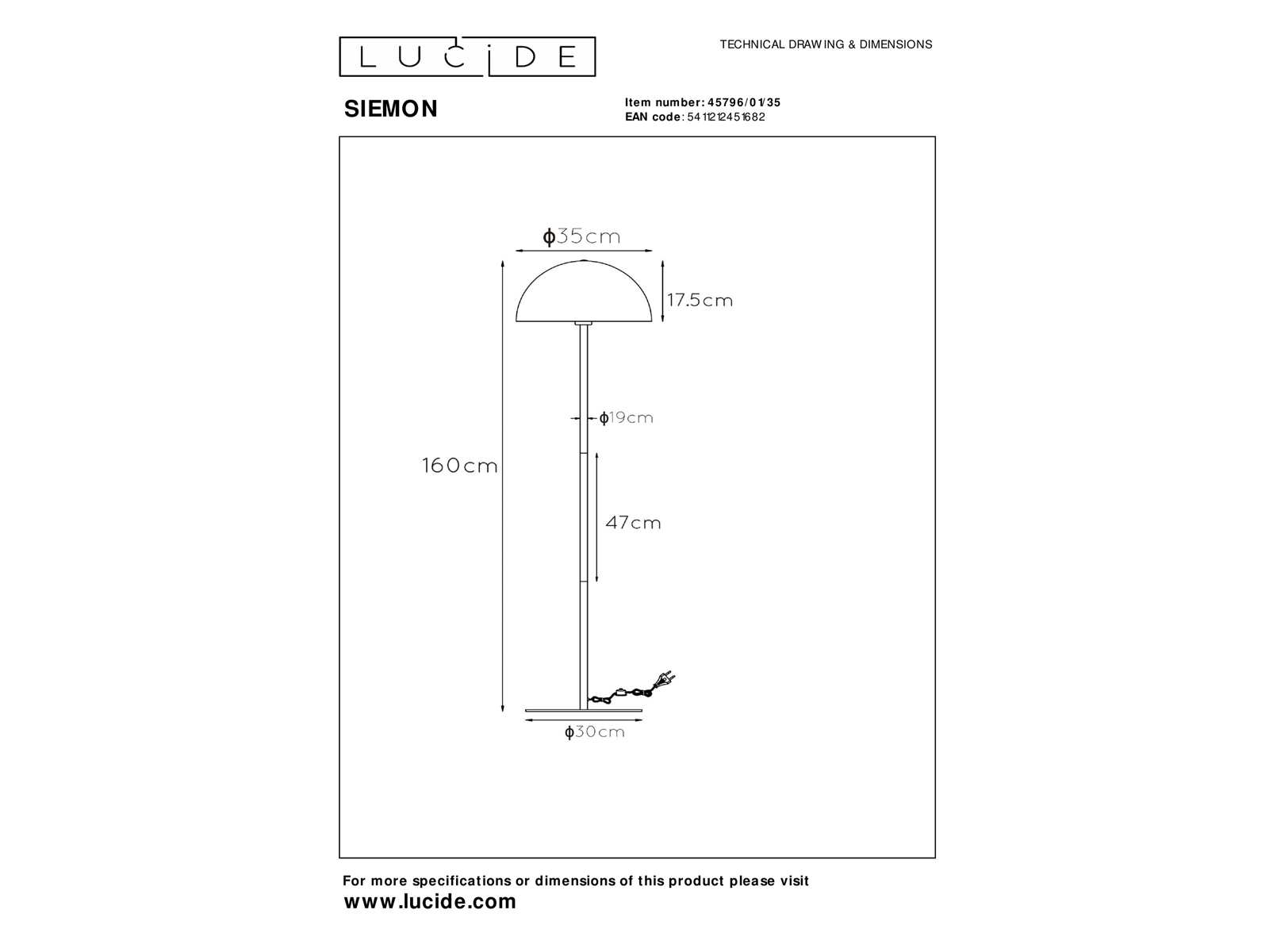 Stojací lampa Siemon, modrá, E27, 160cm