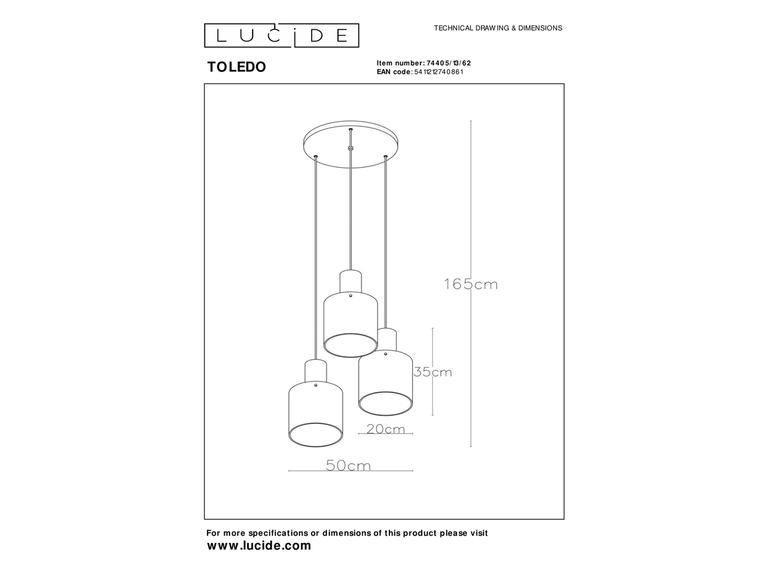 Závěsné svítidlo Toledo jantar, 3xE27, 50cm