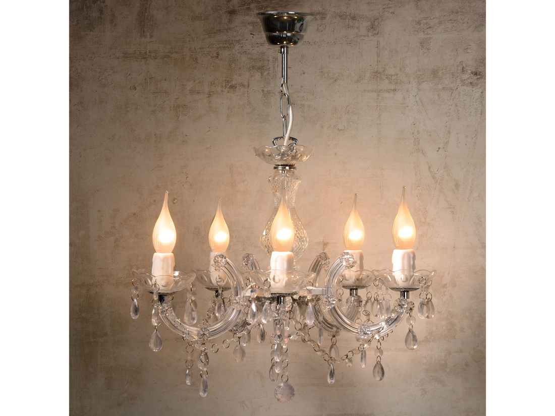 Závěsný lustr Arabesque, průhedný, 5xE14, ø45cm