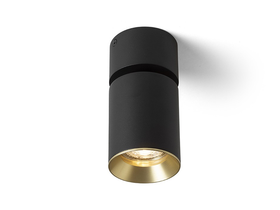 Stropní svítidlo DARIO, černé, česaná mosaz, 230V, GU10, ø7cm
