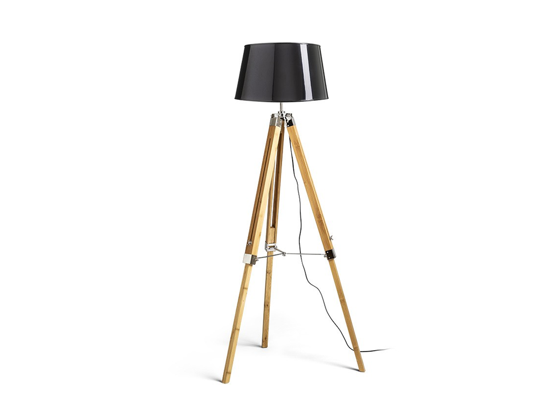 Stojanová lampa ALVIS/RIDICK, lesklá černá, zlatá fólie, bambus, E27, 102-145cm