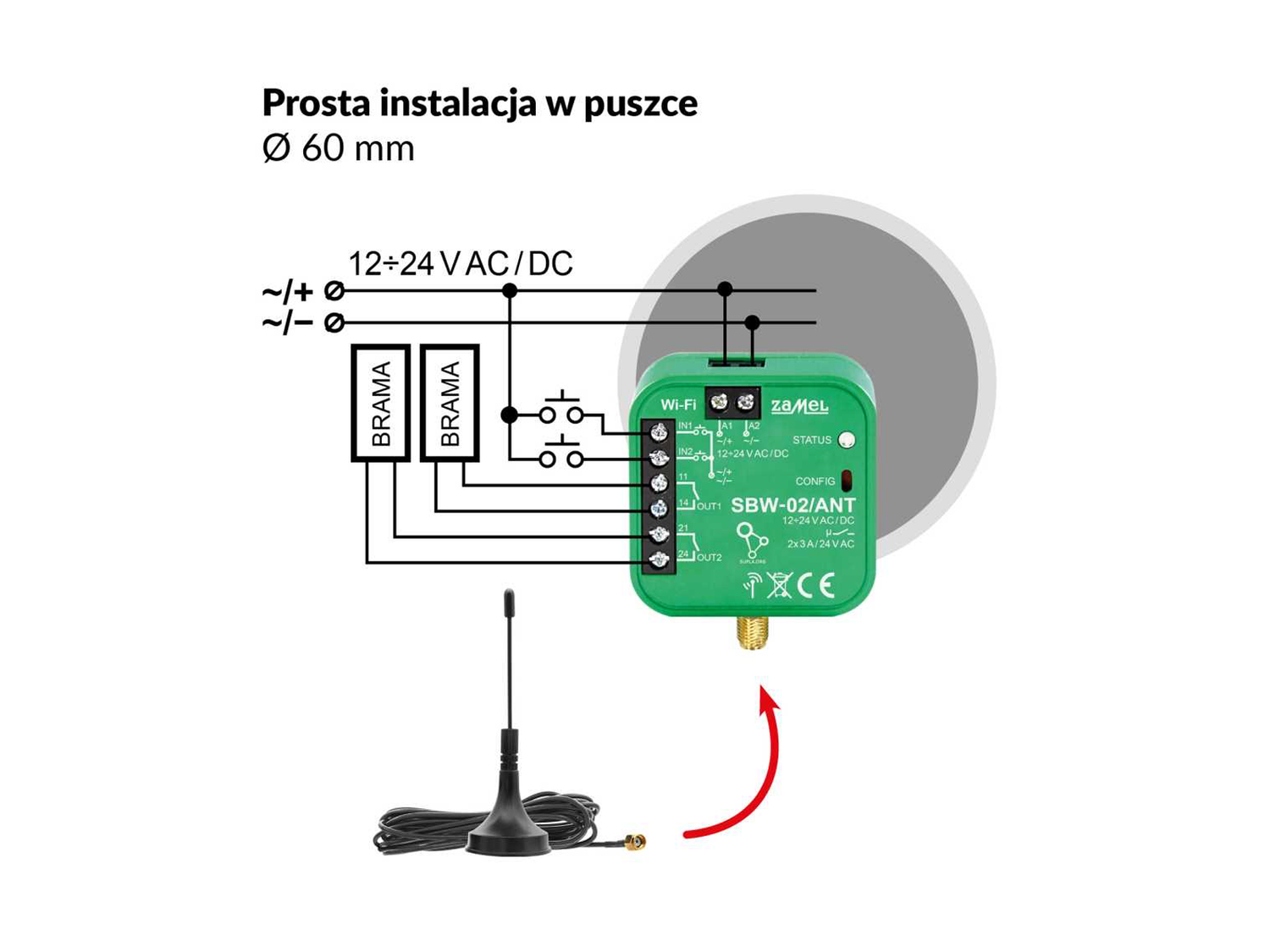 Wi-Fi ovládač brány Supla SBW-02 dvoukanálový s anténou