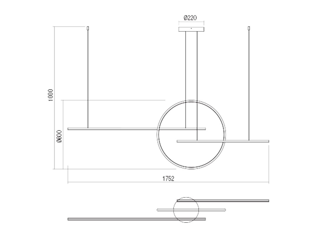 Závěsné LED svítidlo stmívatelné Giotto matně černé, 56W, 3000K, 175cm