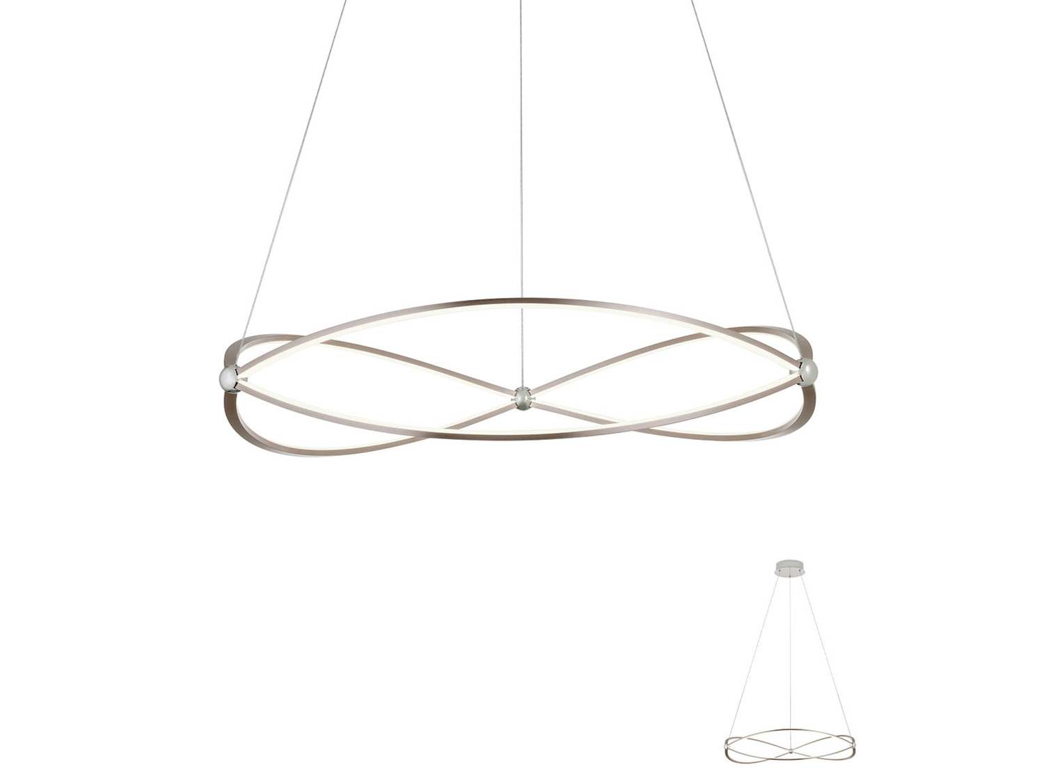 Závěsné LED stmívatelné svítidlo Quark saténový nikl, 52,6W, 3000K, ø80cm