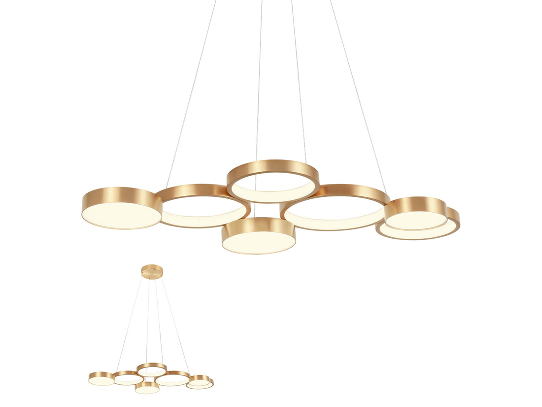 Závěsné LED stmívatelné svítidlo Cronos mosaz, 65W, 3000K, 103cm