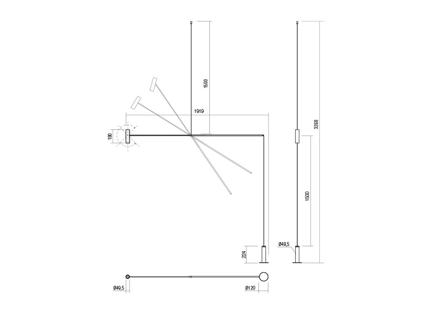 Stojací LED svítidlo Picas černé, 12W, 3000K, 326cm