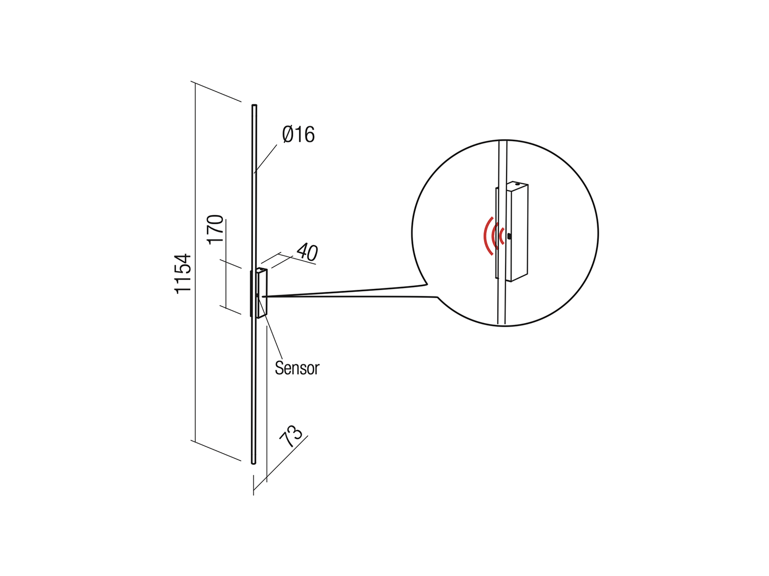 Nástěnné LED svítidlo se senzorem pohybu Stick černé, 24W, 3000K, 115cm