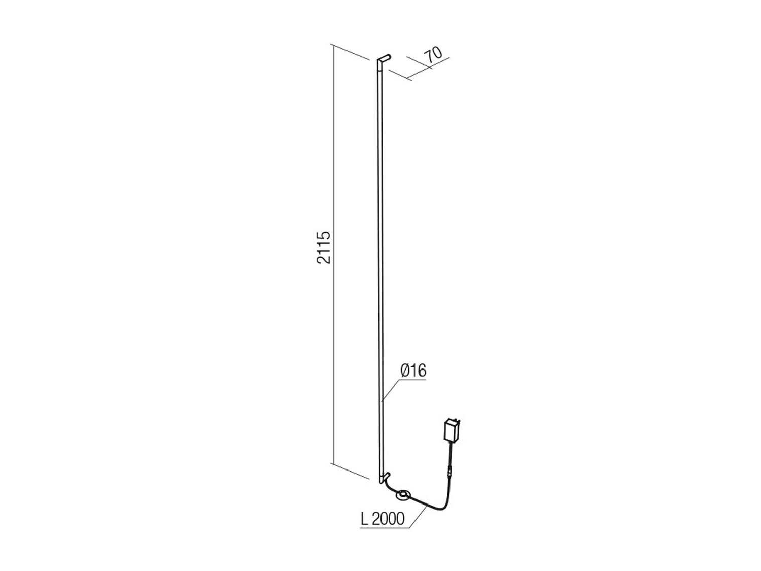 Nástěnné LED svítidlo Stick černé, 48W, 3000K, 211cm