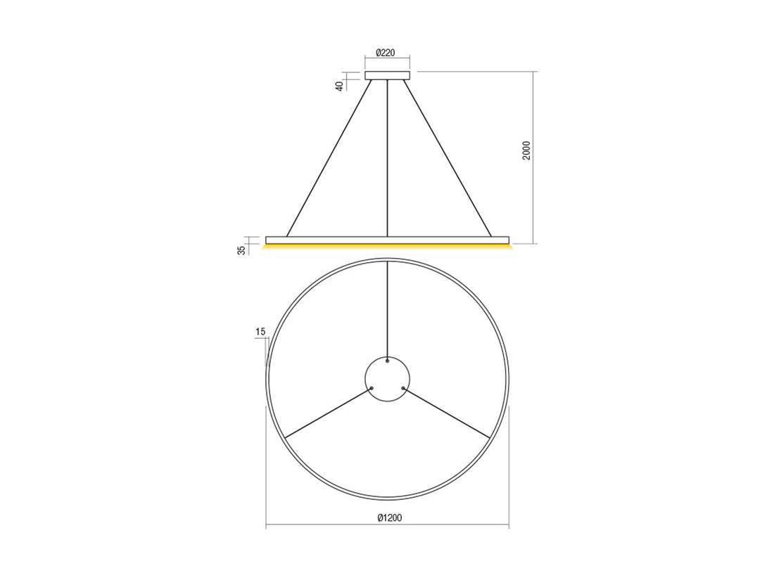 Závěsné LED svítidlo stmívatelné Febe matně zlaté, 75W, 3000K, ø120cm