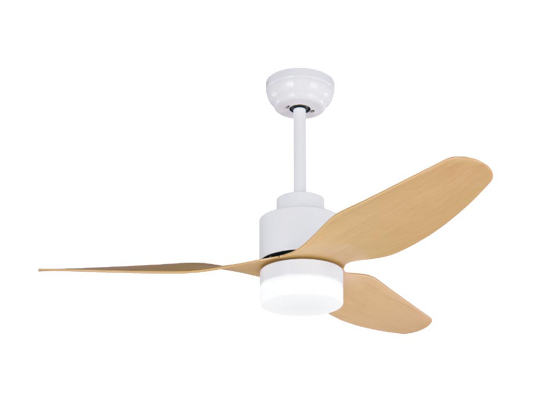 Stropní DC ventilátor s LED osvětlením, bílá, javorové lopatky ø120cm