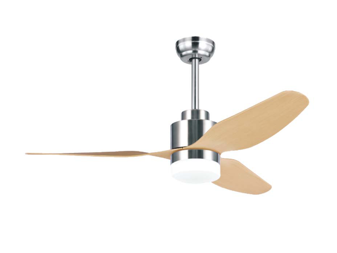 Stropní DC ventilátor s LED osvětlením, chrom, javorové lopatky ø120cm