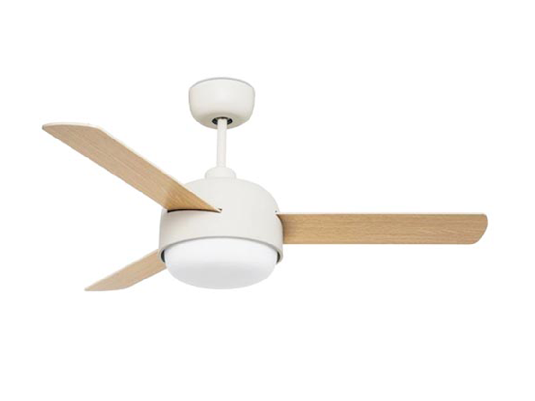 Stropní AC ventilátor s LED osvětlením, bílá, přírodní/bílé lopatky ø107cm