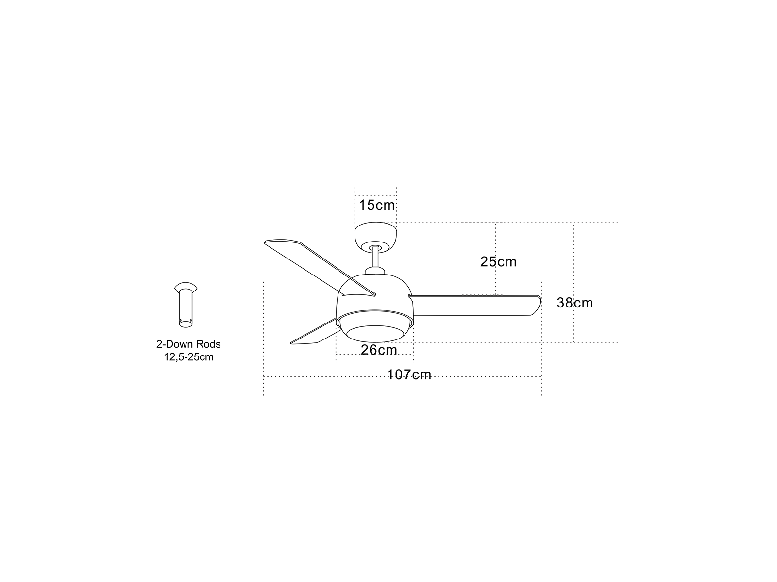 Stropní AC ventilátor s LED osvětlením, bílá, přírodní/bílé lopatky ø107cm