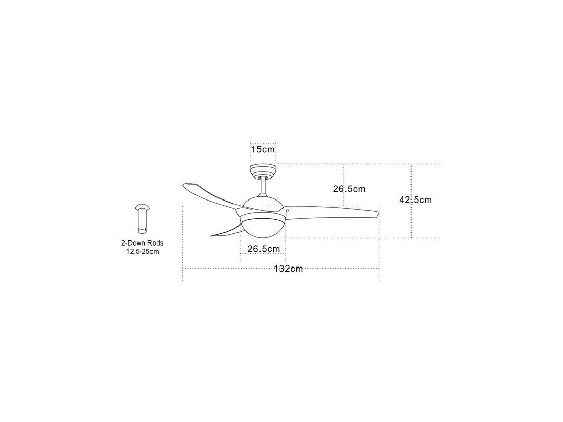 Stropní AC ventilátor s LED osvětlením, bílá, ø132cm