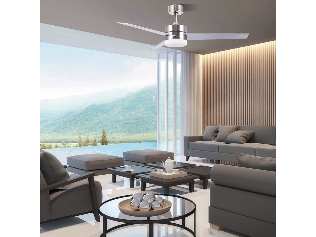 Stropní AC ventilátor s LED osvětlením, chrom/stříbrný, ø120cm