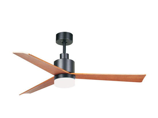 Stropní AC ventilátor s LED osvětlením, matně černá, třešňové dřevo, ø132cm