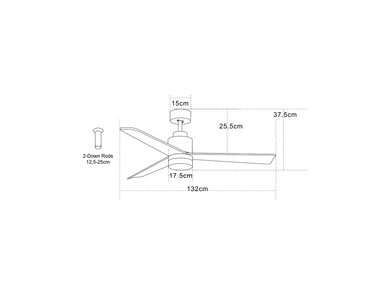 Stropní AC ventilátor s LED osvětlením, matně černá, třešňové dřevo, ø132cm
