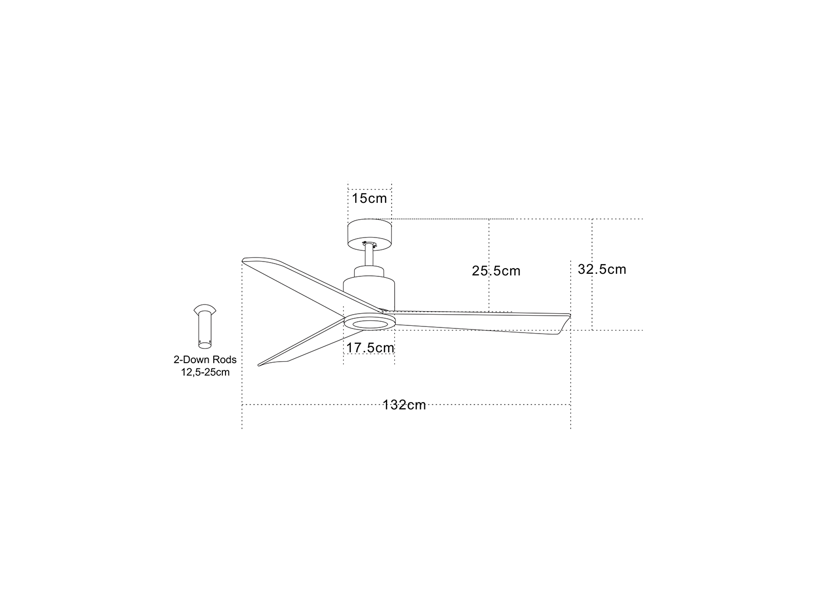 Stropní AC ventilátor, matně černý, třešňové dřevo, ø132cm