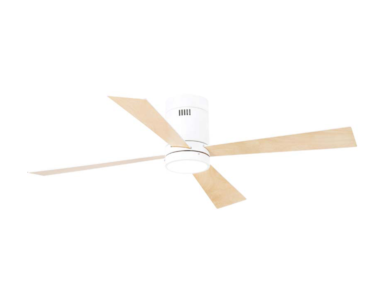 Stropní AC ventilátor s LED osvětlením, bílá, javorové/bílé lopatky ø124cm