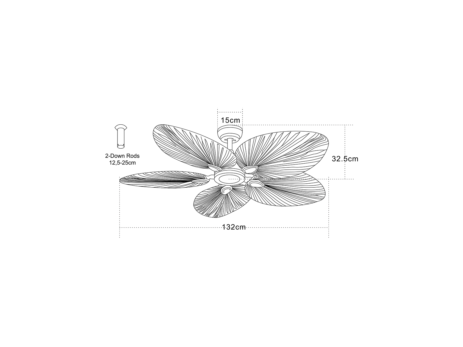 Stropní reverzní DC ventilátor, hnědý palmový list, ø132cm