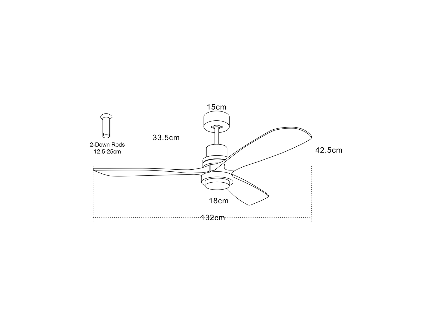 Stropní DC ventilátor s LED osvětlením, matně bílá, přírodní dřevo, ø132cm