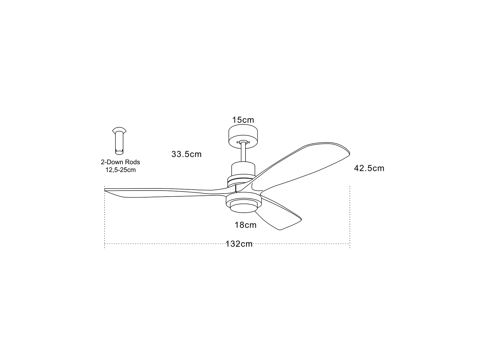 Stropní DC ventilátor s LED osvětlením, matně bílá, přírodní dřevo, ø132cm