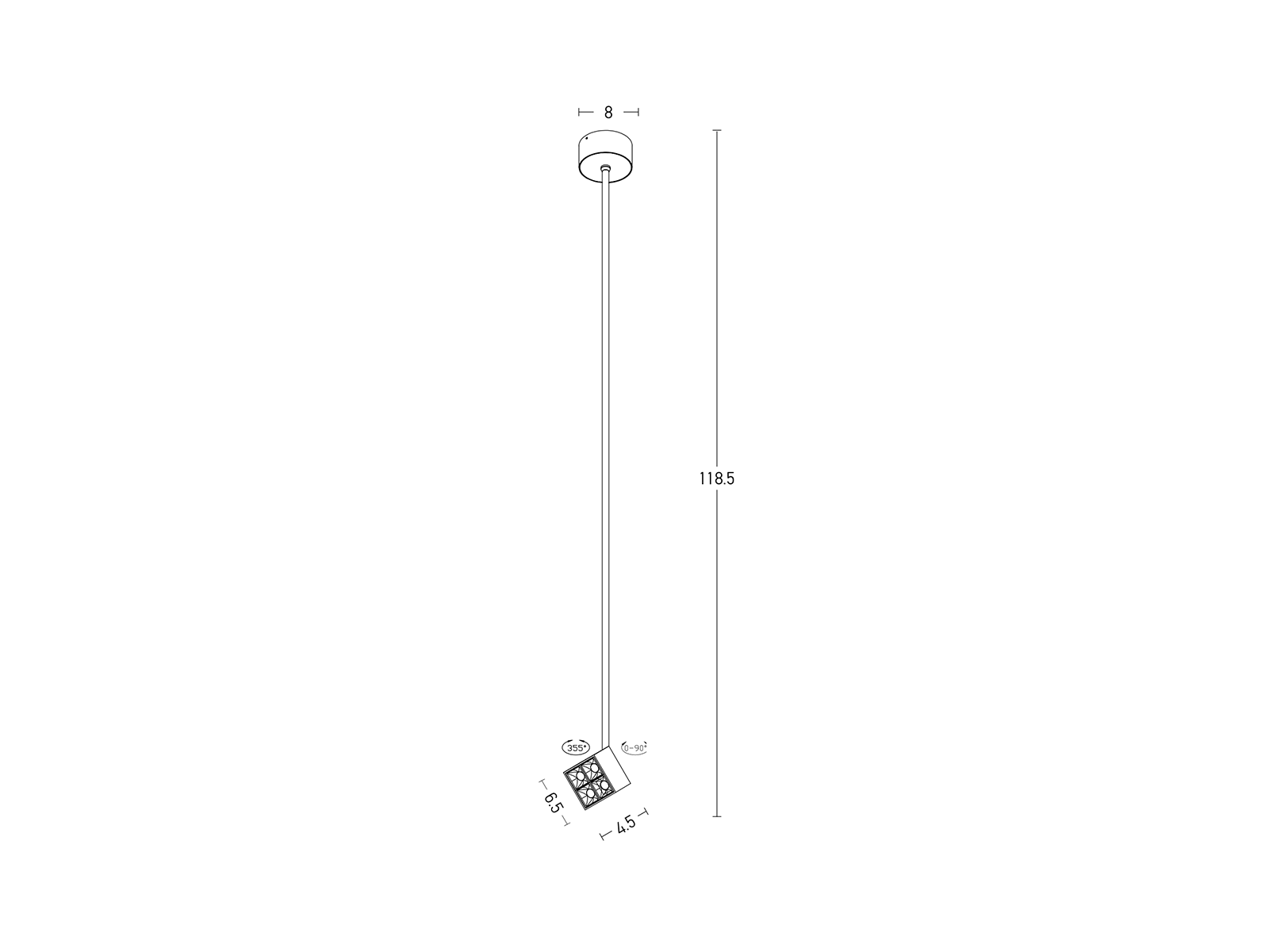 Závěsné LED svítidlo černé, 7W, 3000K, 118cm