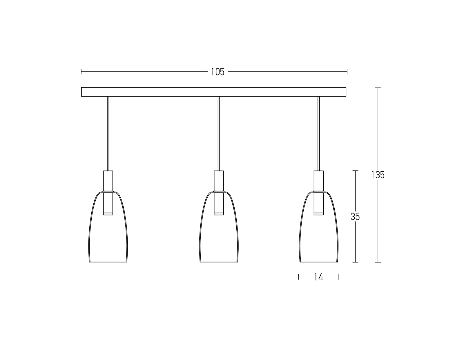 Závěsné LED svítidlo kouřově šedé, 3x5W, 3000K, 105cm