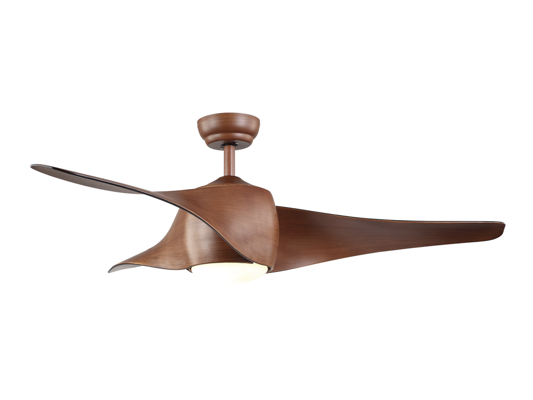 Stropní reverzní DC ventilátor s LED osvětlením, tmavě hnědý, třešňové dřevo, ø132cm