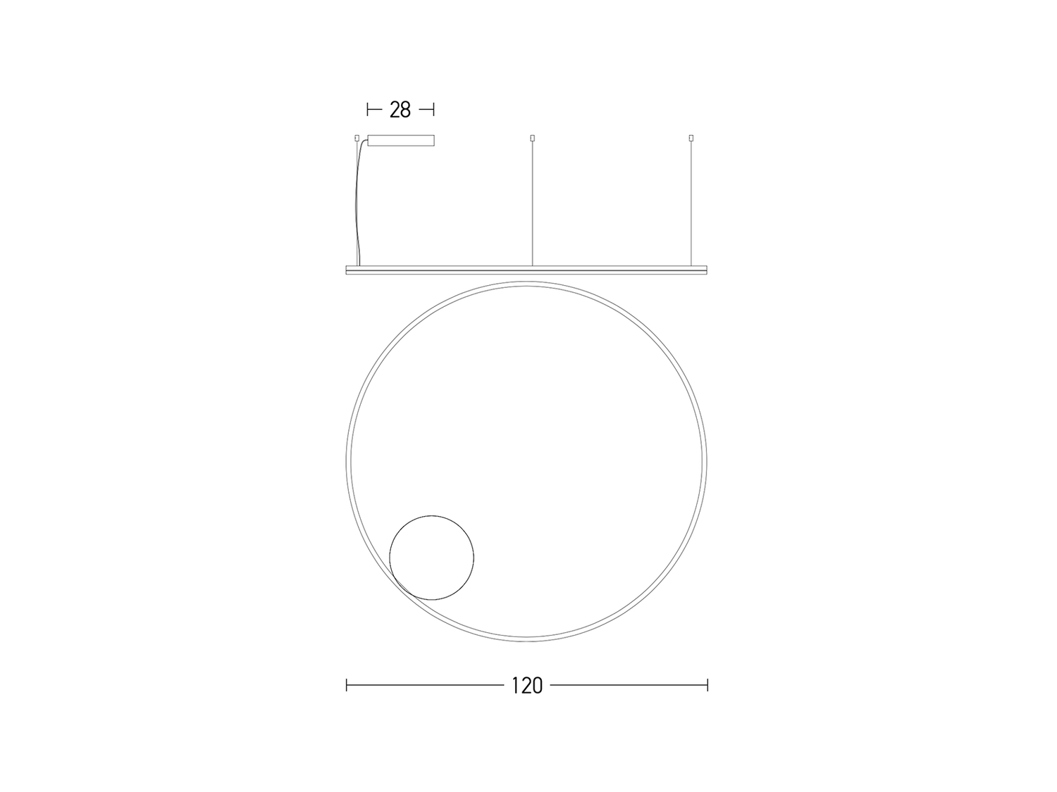 Závěsné LED stmívatelné svítidlo bílé, 84W, 3000K, ø120cm