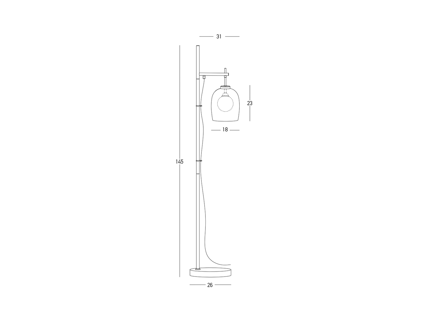 Stojací lampa černá, 1xG9, 145cm