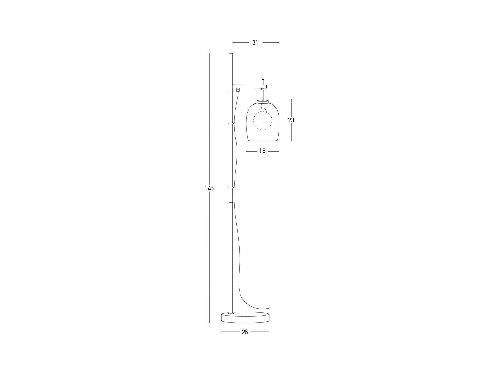 Stojací lampa černá, 1xG9, 145cm