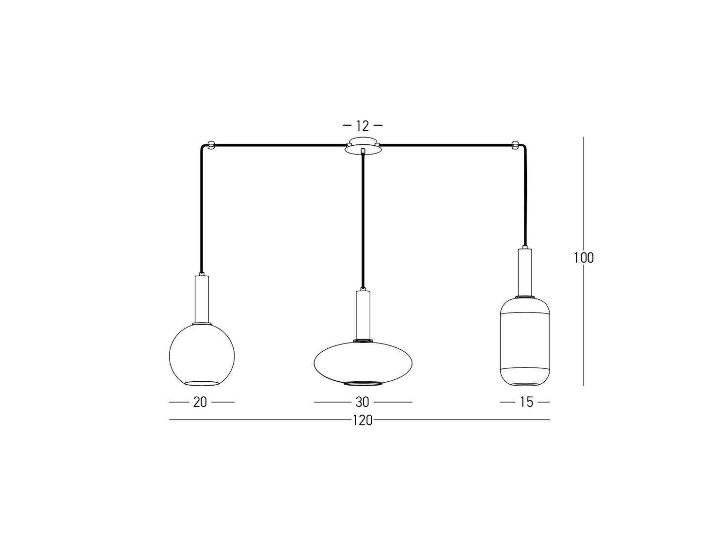 Závěsné svítidlo matně zlaté, 3xE27, 120cm