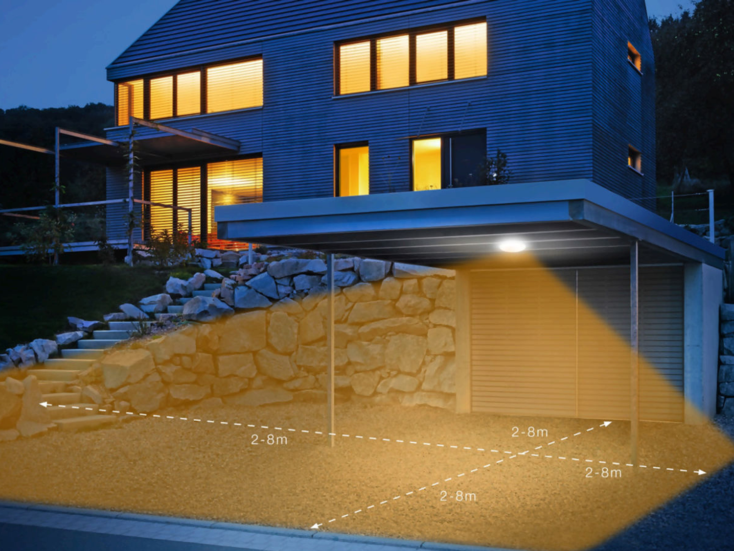 Venkovní stropní svítidlo se senzorem DL Vario Quattro LED stříbrné, 9,8W, 3000K