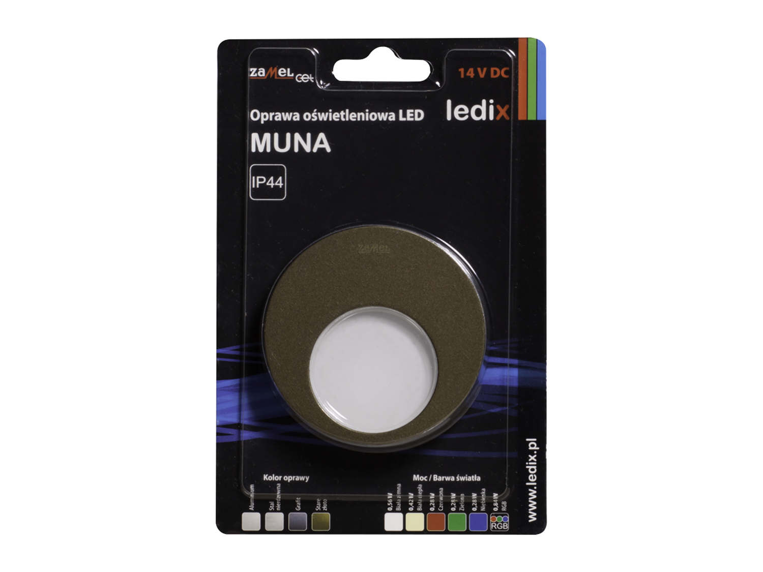 Svítidlo LED na omítku LEDIX MUNA 14V DC, zlatá patina, RGB diody, IP44