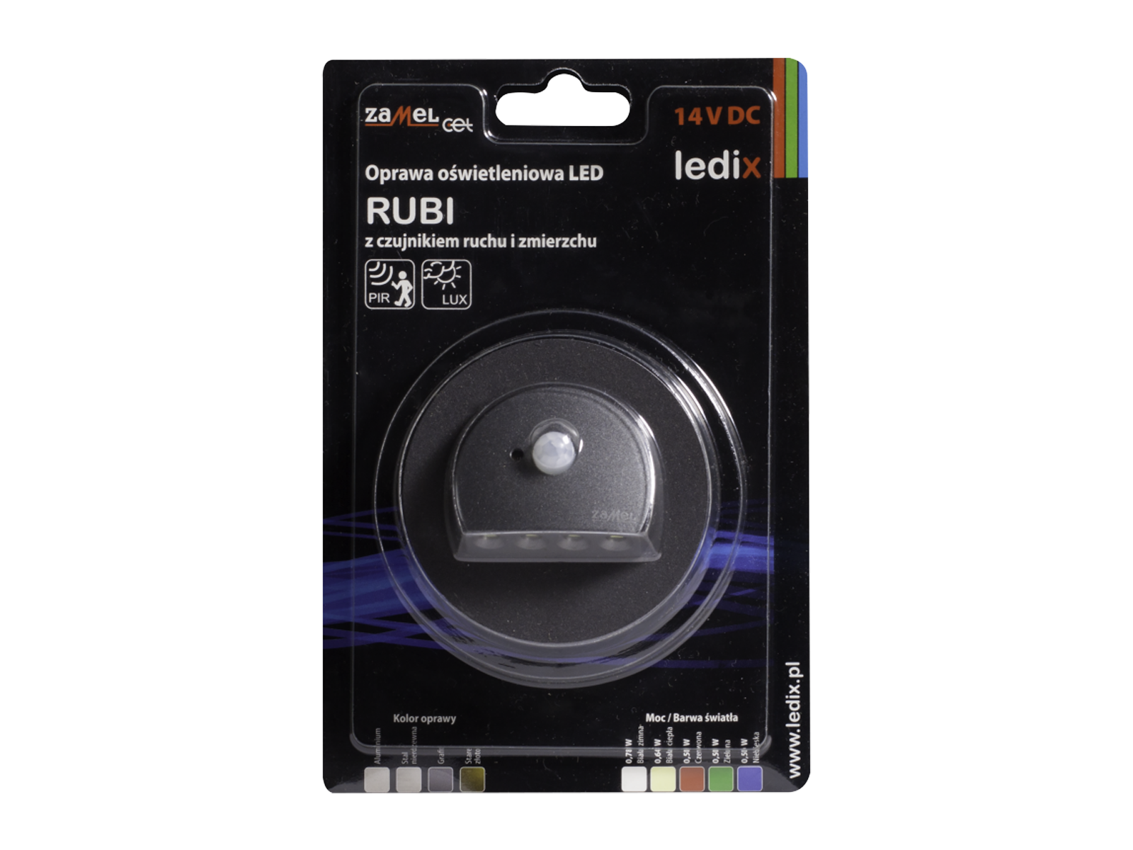 Svítidlo LED s pohybovým čidlem pod omítku LEDIX RUBI 230 V AC, grafit, neutrální bílá, IP20
