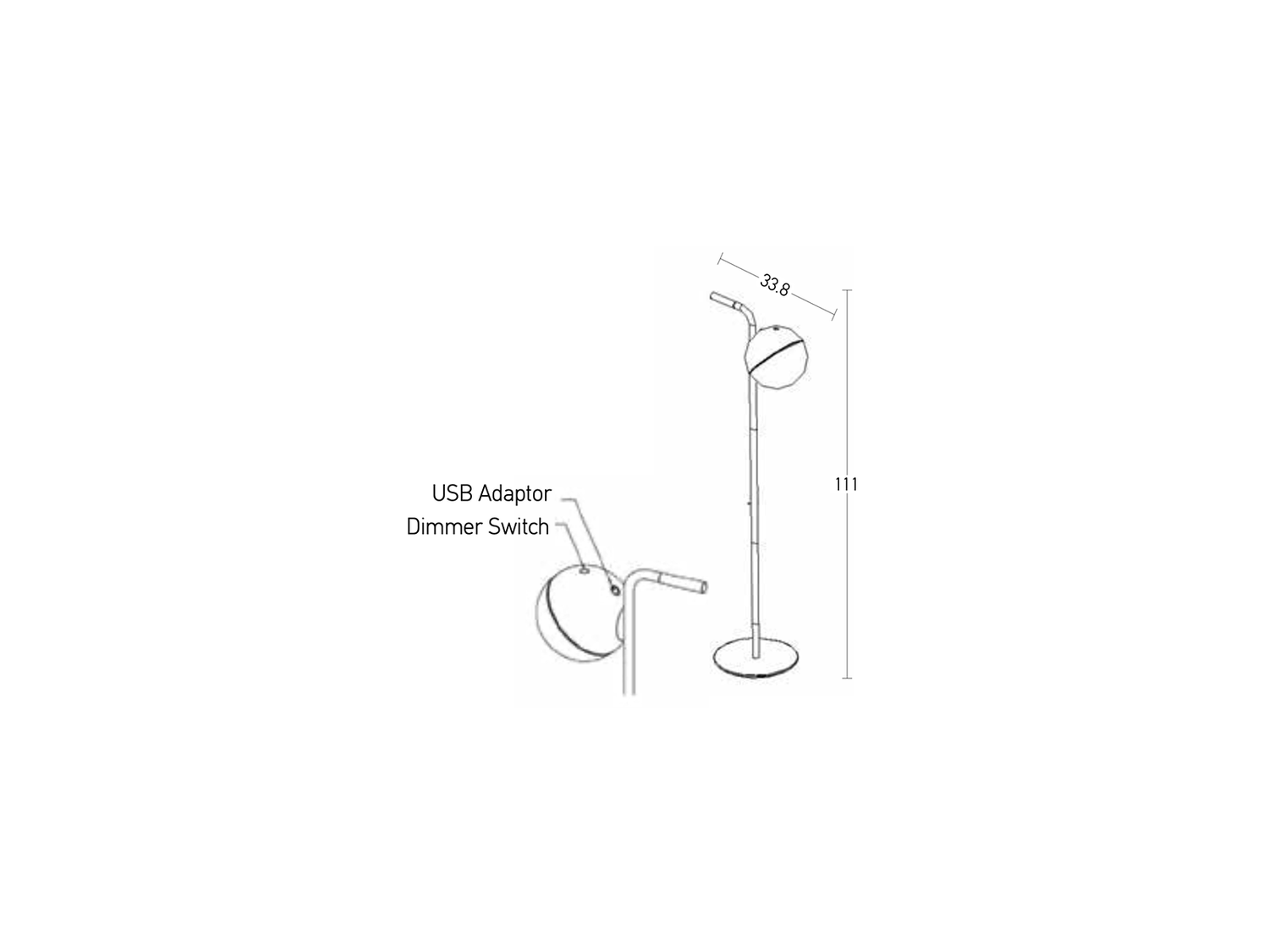 Stojací LED lampa černá, 2W, 2700K, 111cm